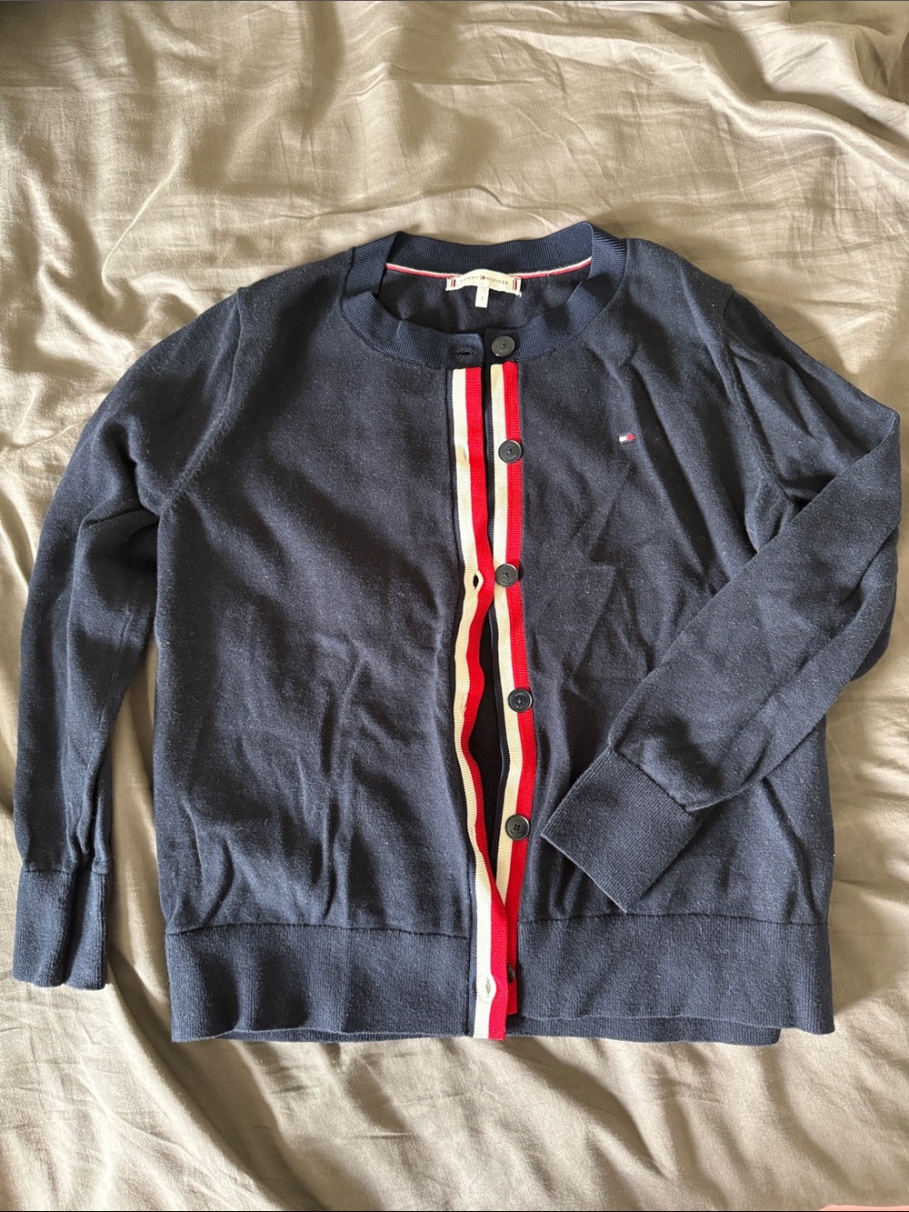 Tommy Hilfiger Navy Cardigan with Red and White Trim